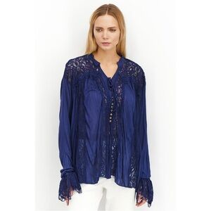 FREE PEOPLE Blue Georgia Lace Tunic Top